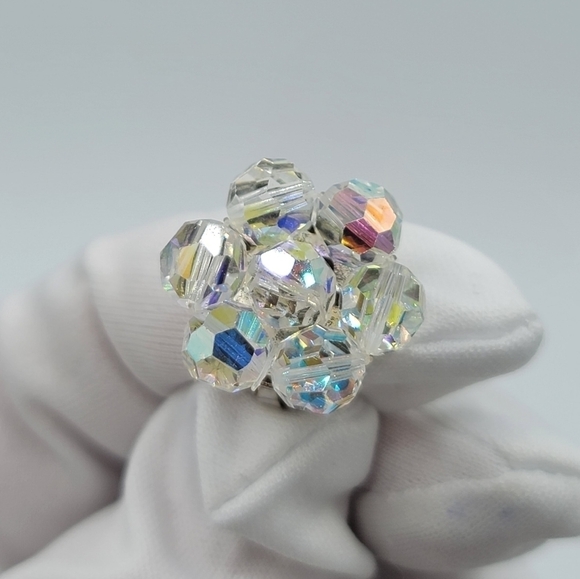 Vintage Crystal Aurora Borealis Clip Earrings Made In Italy #1209 - Picture 12 of 15